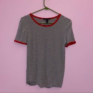 Forever 21 Striped Tee with Red Trim